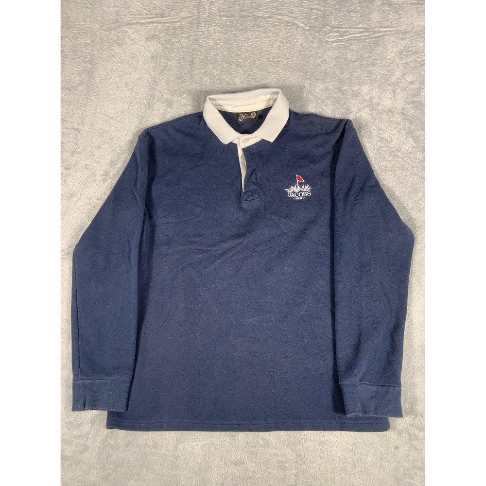 Karl Jacobs Rugby Golf Shirt Mini-Golf Club Mens Navy Blue Long Sleeve Cotton